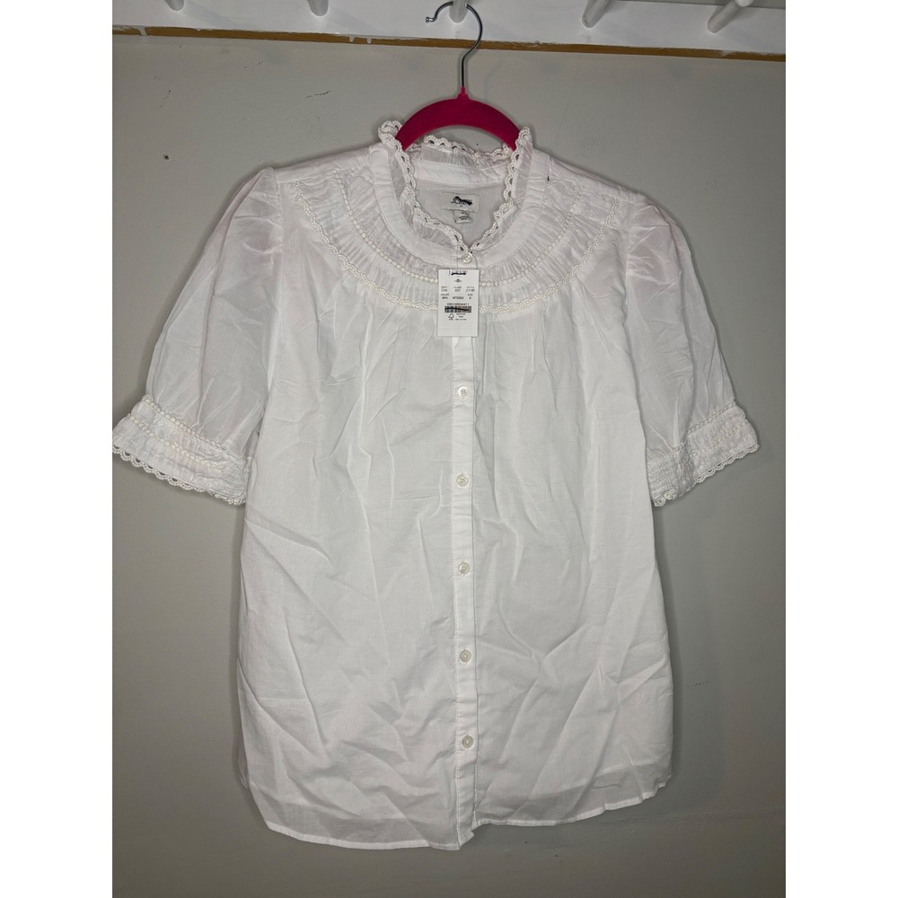 J.Crew White Cotton Eyelet Ruffle Button Front Blouse Cottagecore NWT S - Picture 2 of 5